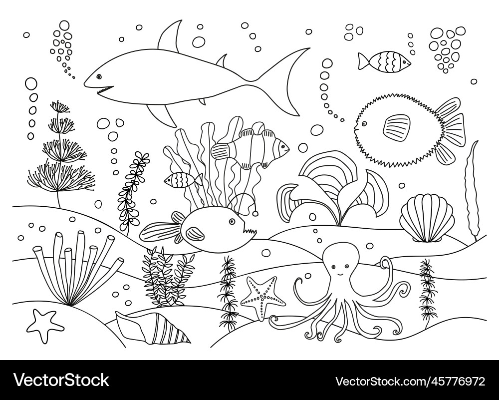 Underwater Sea Animal Coloring Page Royalty Free Vector Underwater Sea Animal Coloring Page Royalty Free Vector