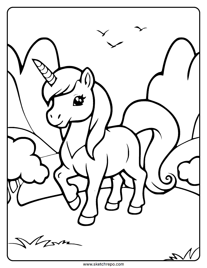 Unicorn Coloring Page Sketch Repo