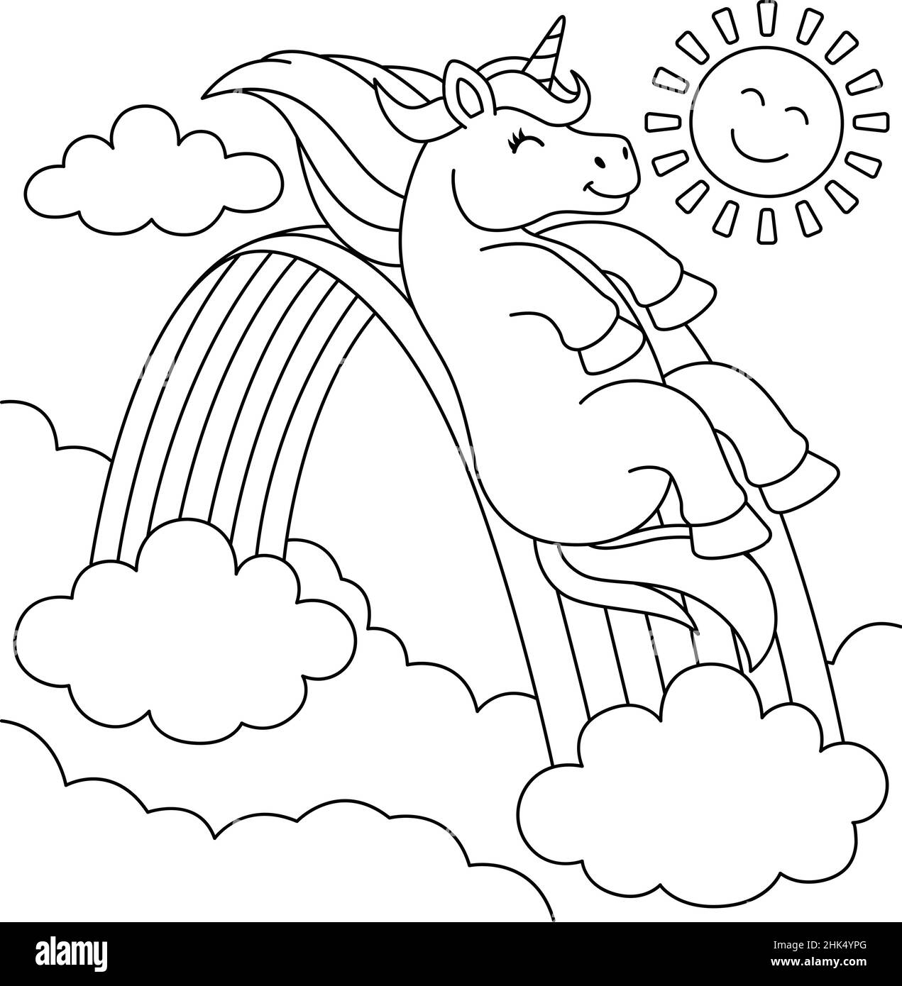 Unicorn Sliding Over The Rainbow Coloring Page Stock Vector Image Art Alamy Unicorn Sliding Over The Rainbow Coloring Page Stock Vector Image Art Alamy