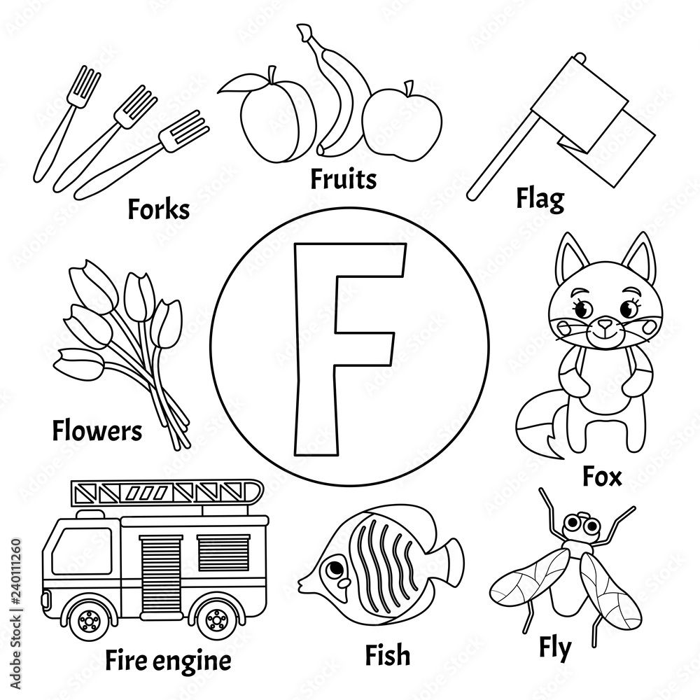 Vector Cute Kids Animal Alphabet Letter F Set Of Cute Cartoon Worksheets Library