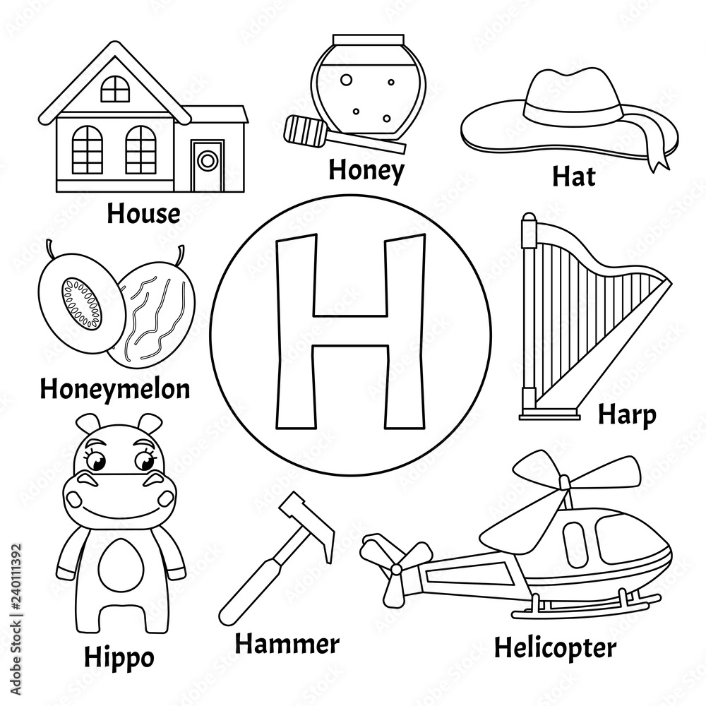Vector Cute Kids Animal Alphabet Letter H Set Of Cute Cartoon Illustrations Coloring Page Stock Vector Adobe Stock Vector Cute Kids Animal Alphabet Letter H Set Of Cute Cartoon Illustrations Coloring Page Stock Vector Adobe Stock