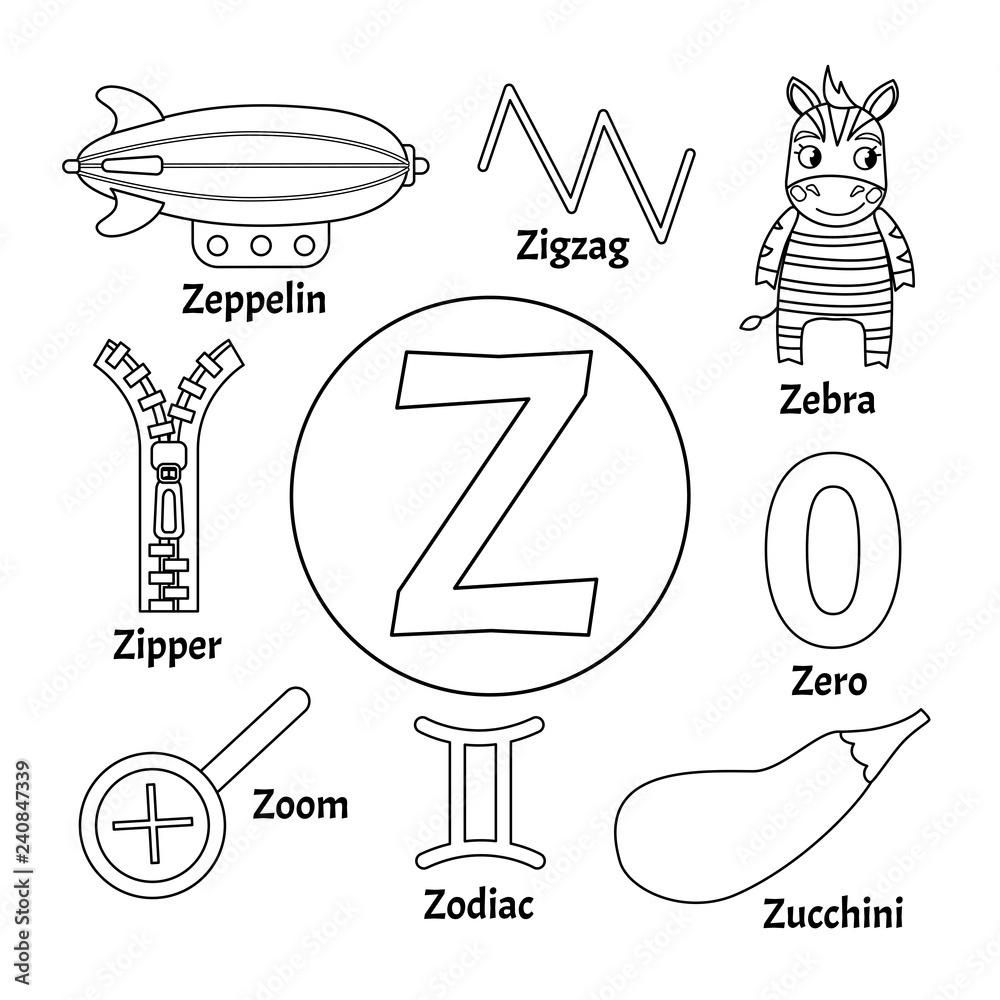 Vector Cute Kids Animal Alphabet Letter Z Set Of Cute Cartoon Illustrations Coloring Page Stock Vector Adobe Stock Vector Cute Kids Animal Alphabet Letter Z Set Of Cute Cartoon Illustrations Coloring Page Stock Vector Adobe Stock