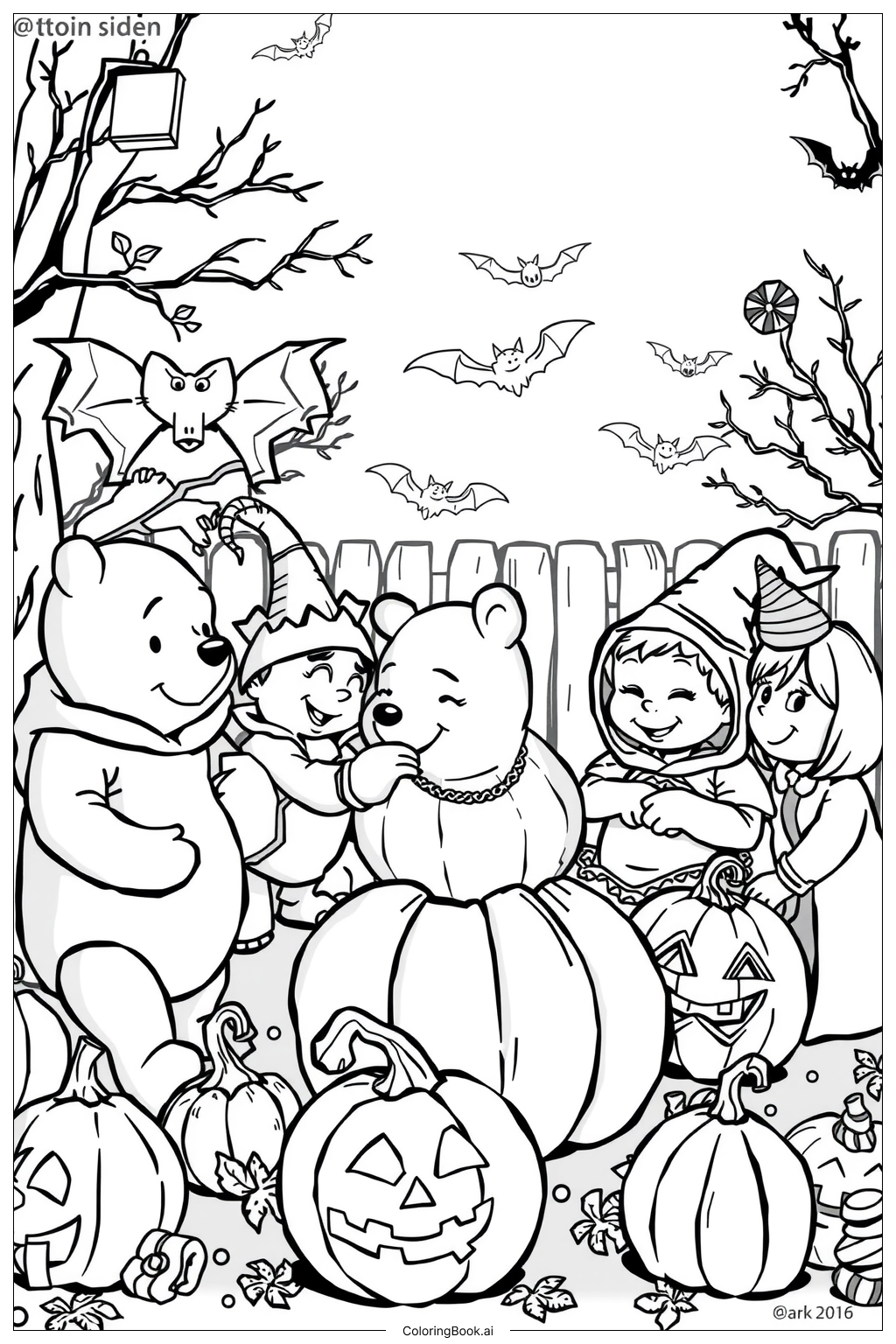 Winnie The Pooh Halloween Pumpkin 2 Coloring Page Free PDF PNG Printable 