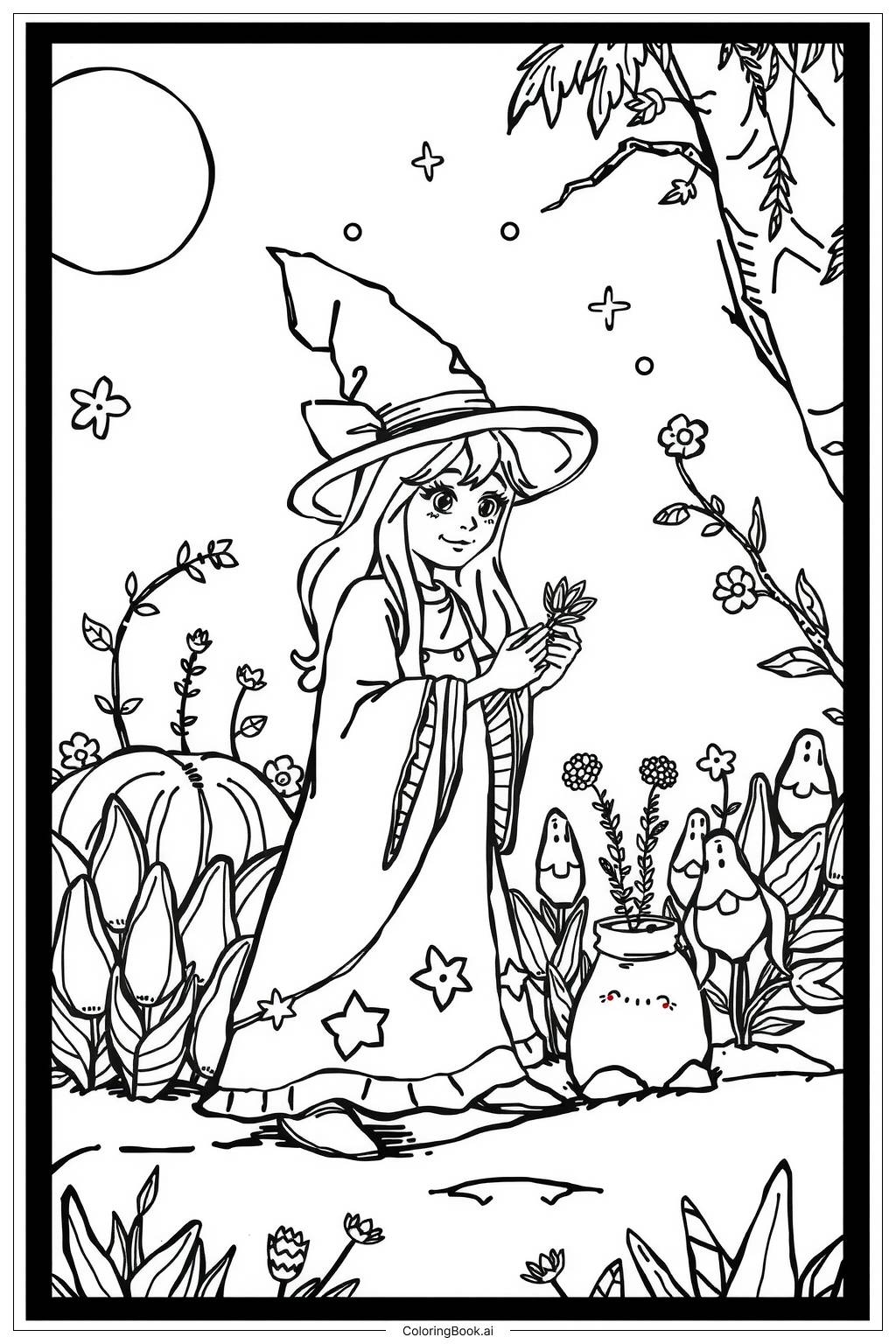 Witch Garden Herbs Coloring Page Free PDF PNG Printable  Witch Garden Herbs Coloring Page Free PDF PNG Printable