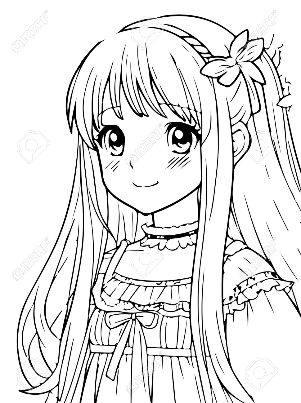 Young Girl A Flower In Long Hair And A Ruffled Dress Vector Coloring Page With Cute Cartoon Anime Girl Line Art Royalty Free SVG Cliparts Vectors And Stock Illustration Image 201059940  Young Girl A Flower In Long Hair And A Ruffled Dress Vector Coloring Page With Cute Cartoon Anime Girl Line Art Royalty Free SVG Cliparts Vectors And Stock Illustration Image 201059940