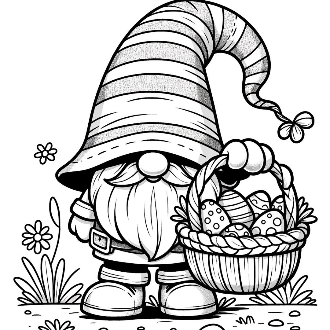 10 Easter Gnome Coloring Pages Easter Gnome Coloring Bundle Gnome Coloring Easter Coloring Etsy