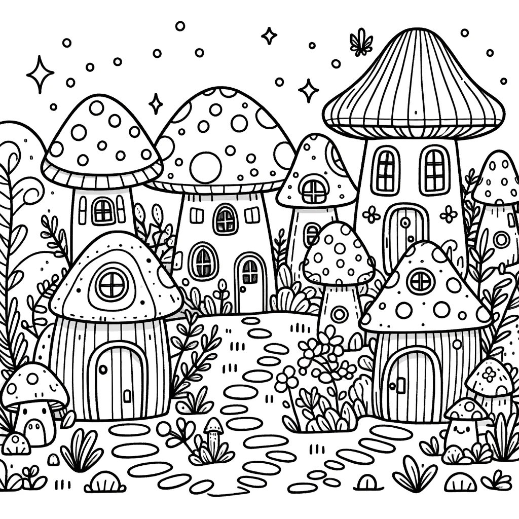 25 Mushroom Coloring Pages Stress Relief Mushroom Coloring Page Cute Mushroom House Etsy Sweden