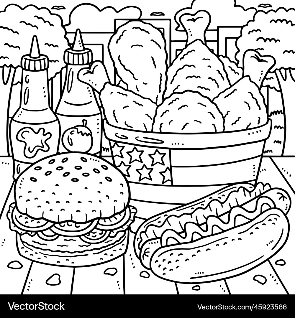 4th Of July Traditional Food Coloring Page Royalty Free Vector VectorStock 4th Of July Traditional Food Coloring Page Royalty Free Vector VectorStock