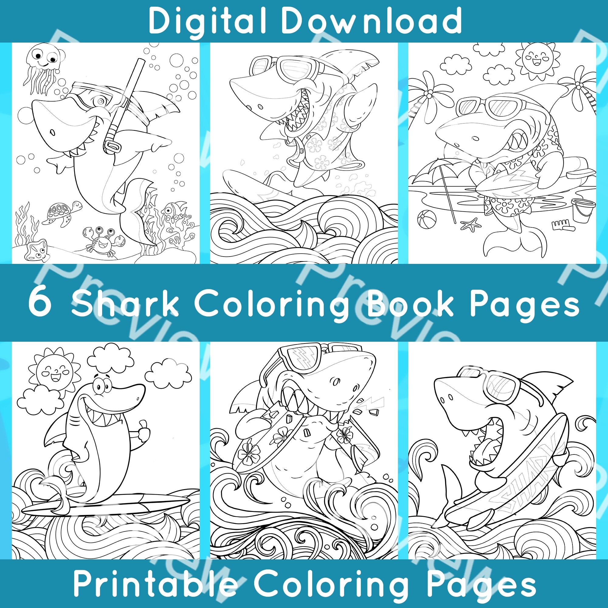 shark coloring book pages