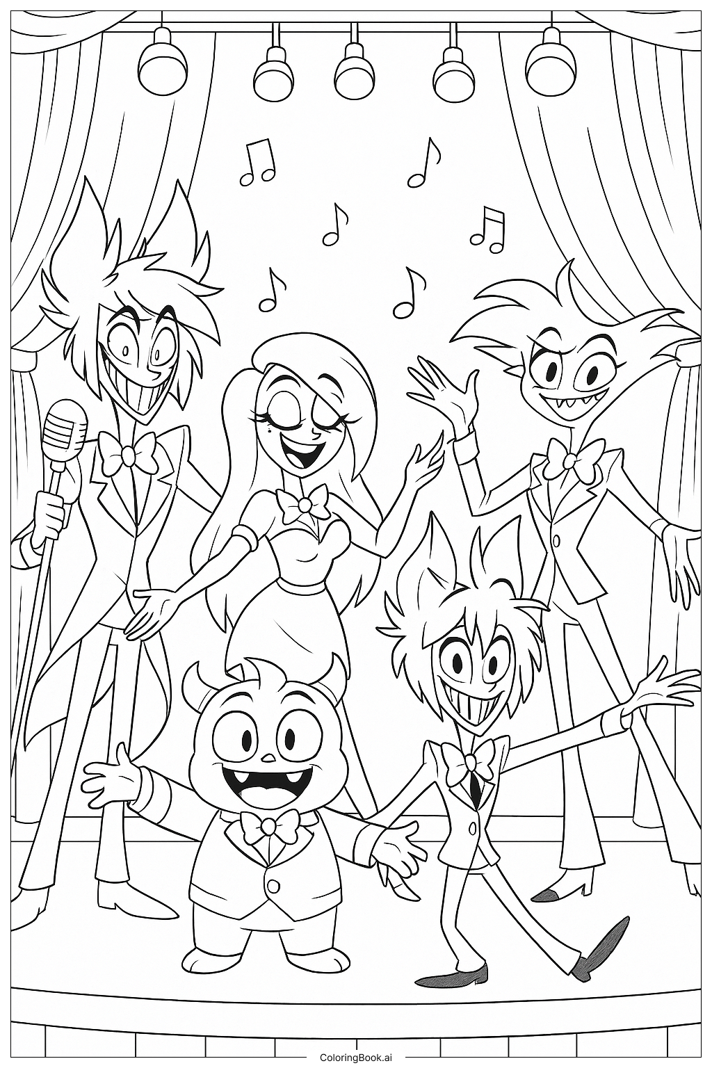 A Musical Number In The Hazbin Hotel Coloring Page Free PDF PNG Printable 