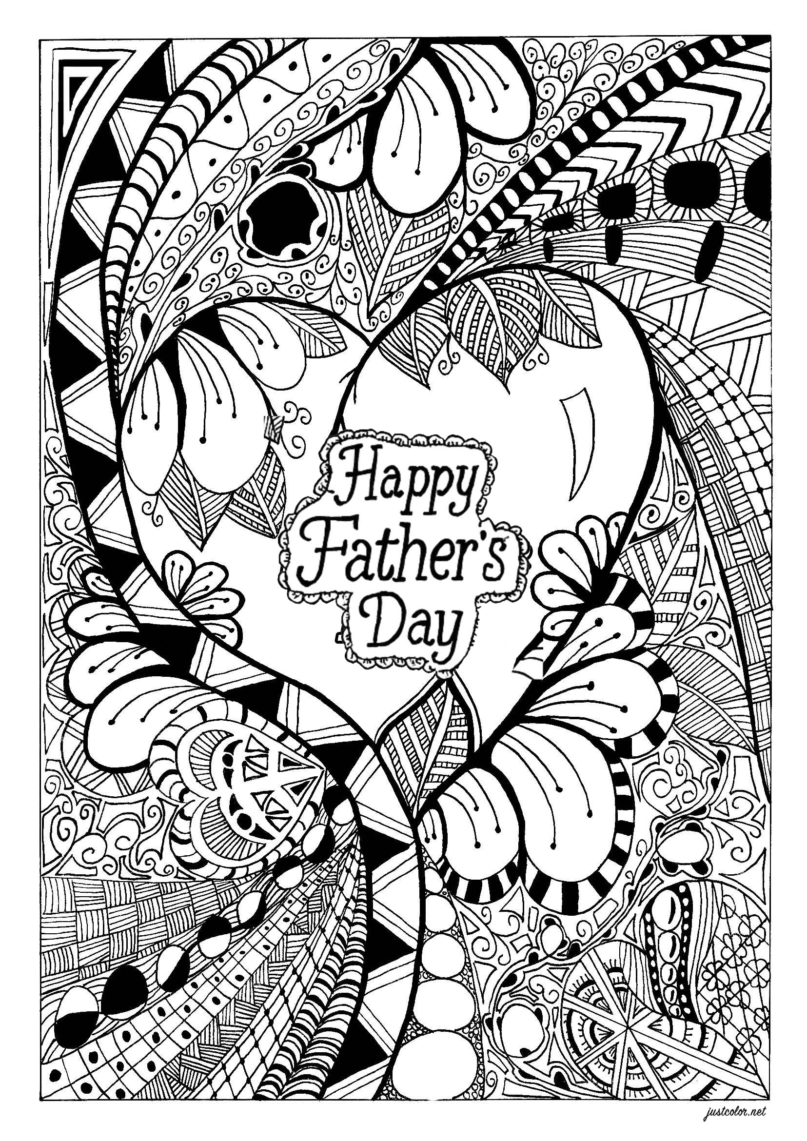A Zentangle Heart For Father s Day Father s Day Coloring Pages