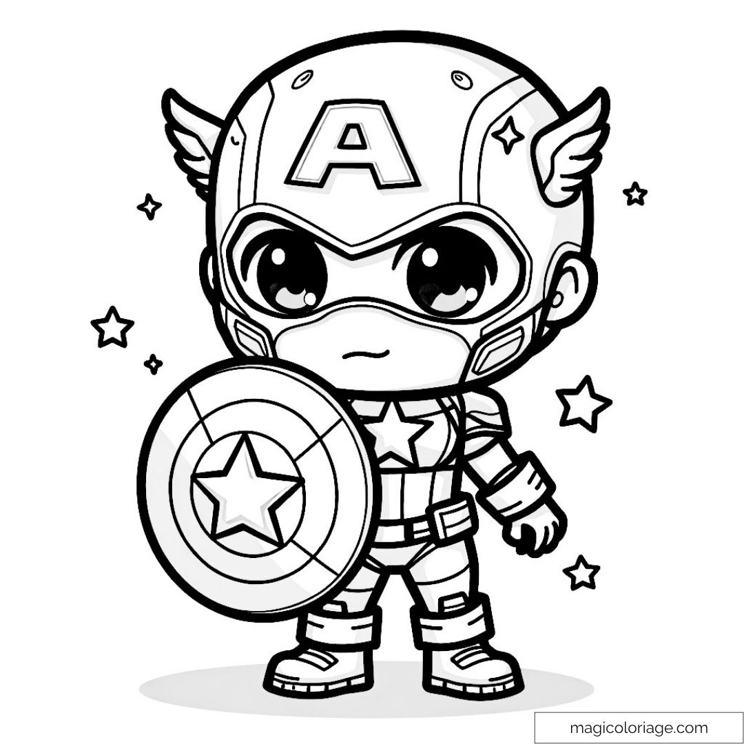 Adorable Captain America Chibi Coloring Page With Shield Adorable Captain America Chibi Coloring Page With Shield