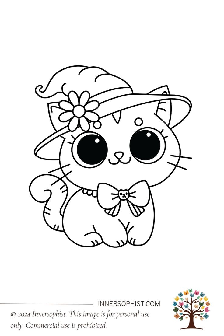 Adorable Cat In A Hat Free Coloring Page InnerSophist
