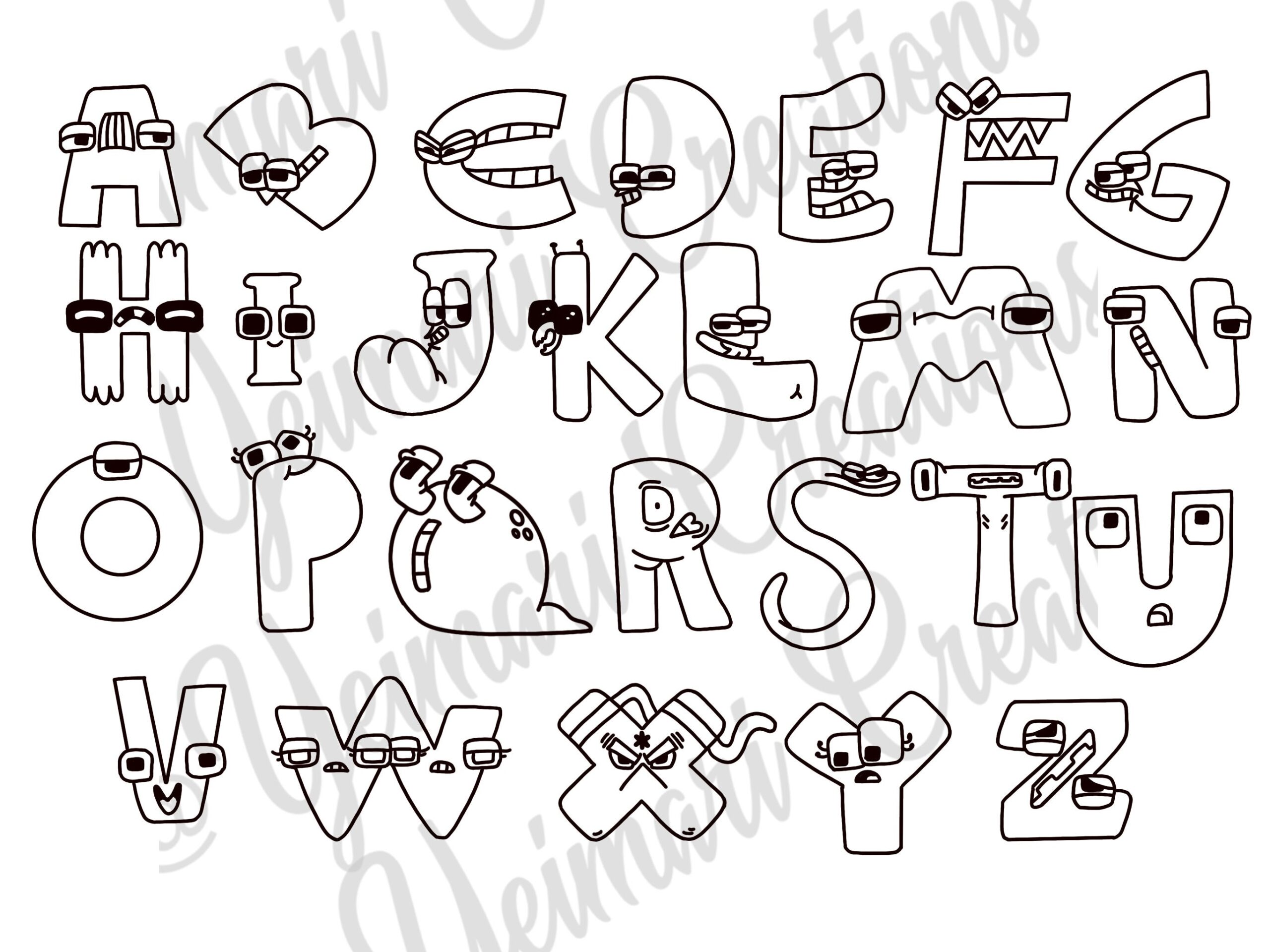 Alphabet Lore Coloring Page Alphabet Lore Outline Png File Etsy Sweden