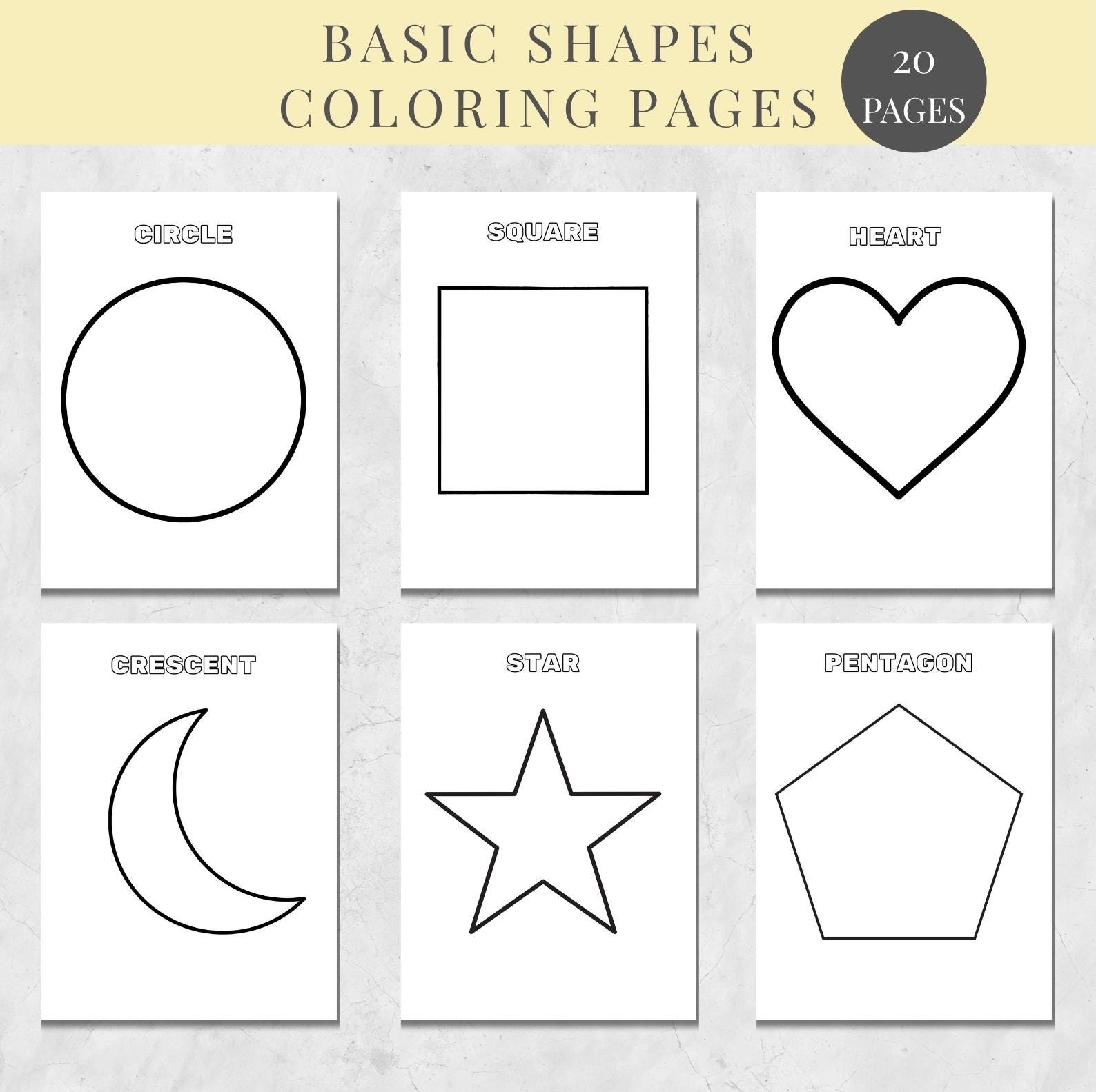 Basic Shapes Coloring Pages 20 Printable Pages PDF Pattern Etsy