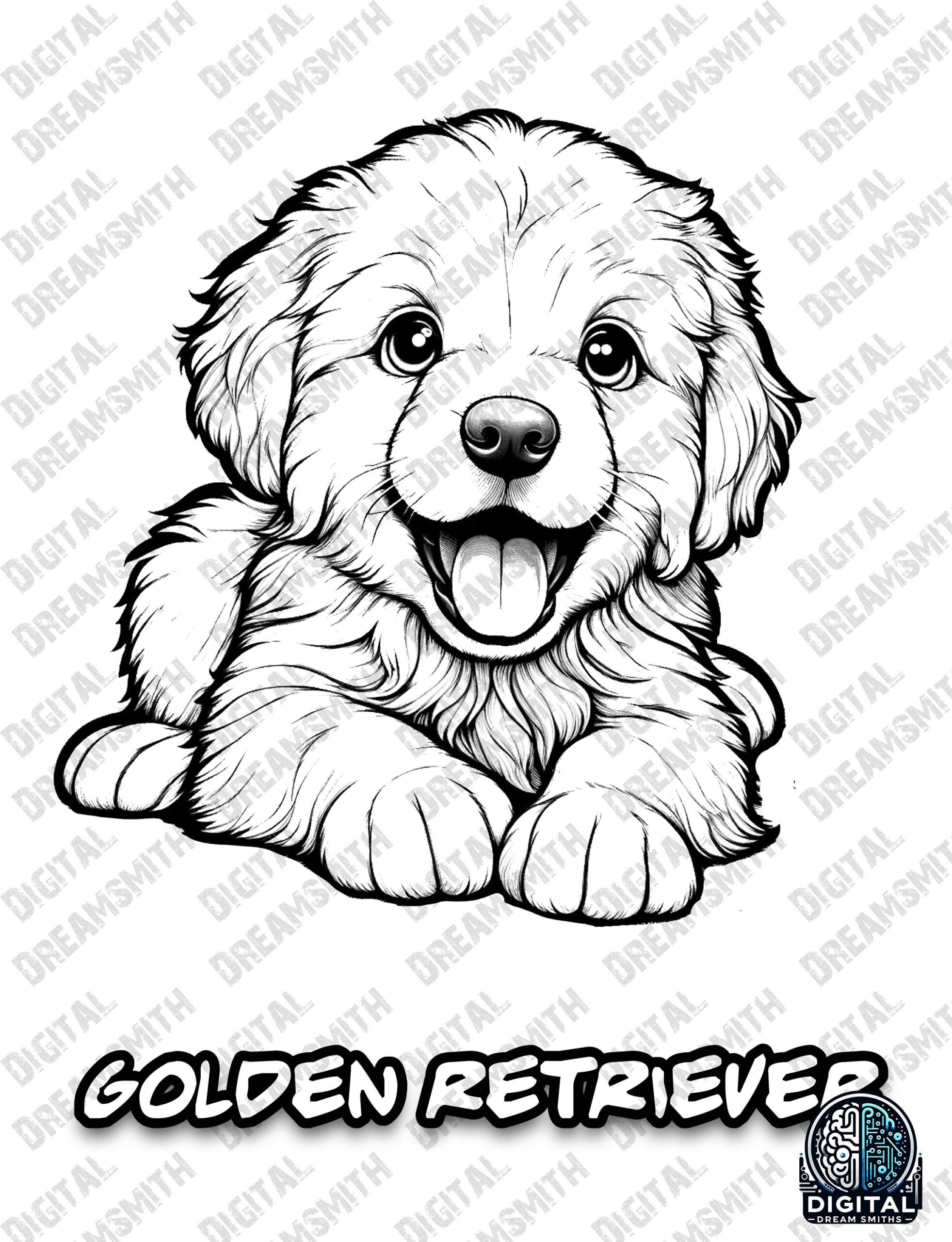 Charming Golden Retriever Puppy Coloring Page Printable PDF For All Ages Instant Download Etsy