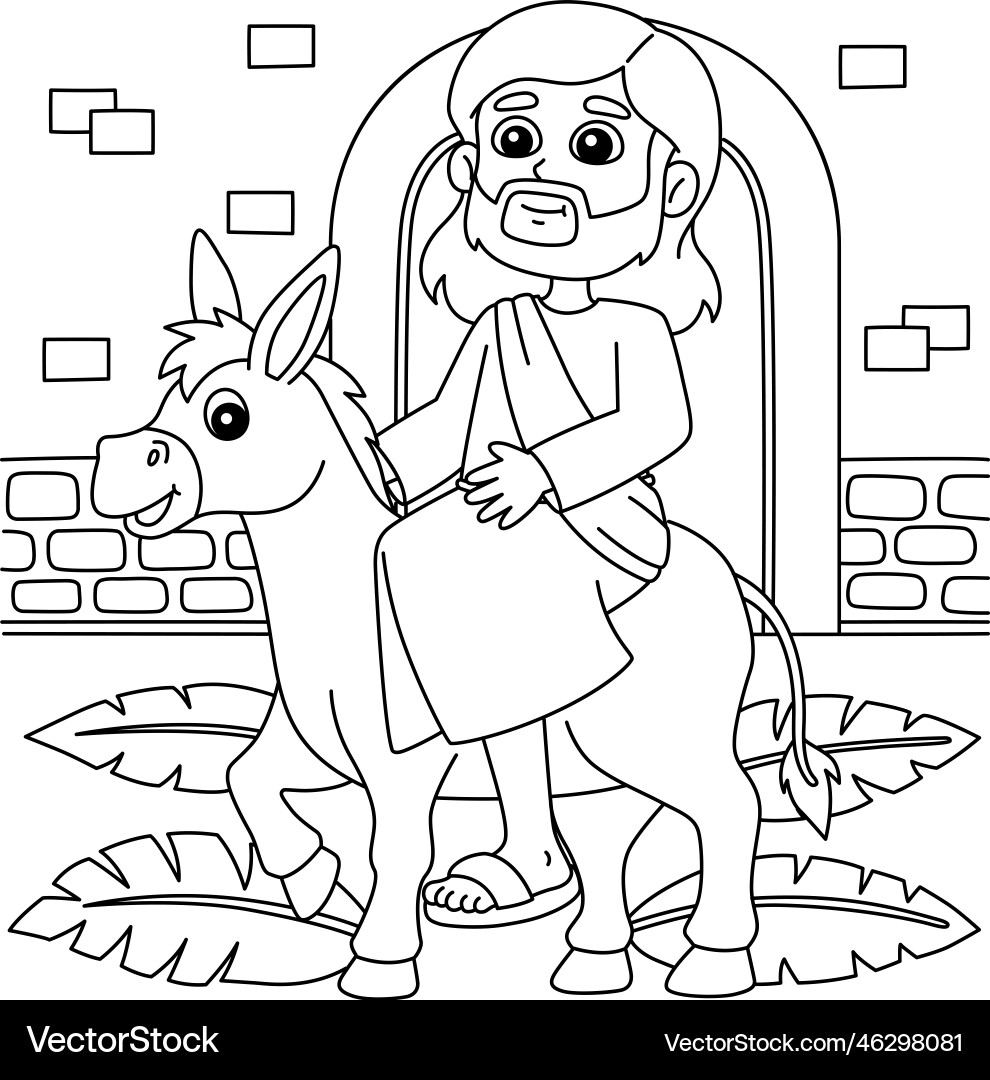 Christian Jesus On Palm Sunday Coloring Page Royalty Free Vector VectorStock