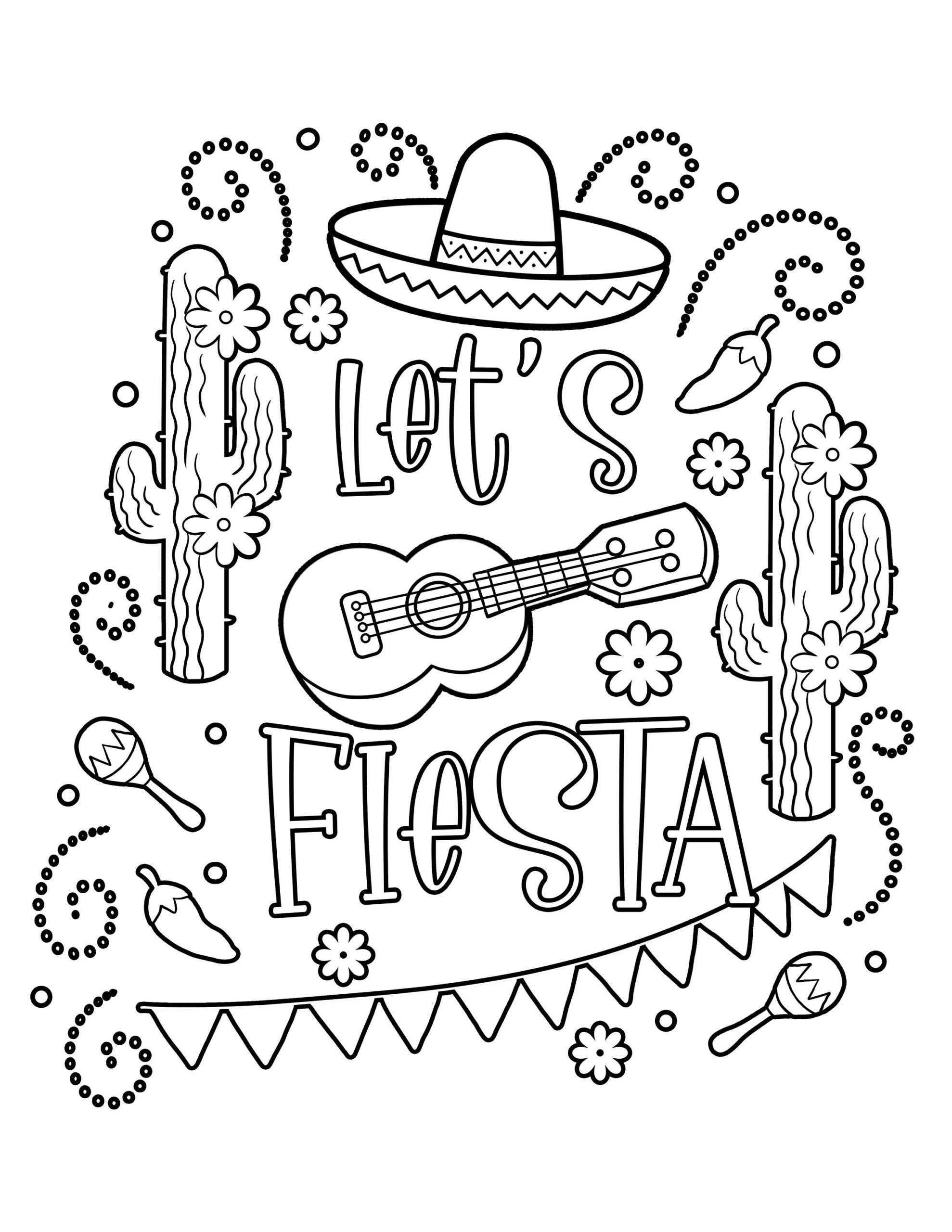 Cinco De Mayo Printable Coloring Cinco De Mayo Adult Coloring Cinco De Mayo Coloring Page Coloring Sheets Etsy