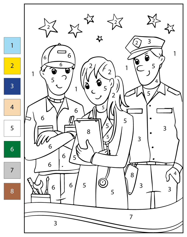Color By Number Community Helpers Coloring Page Free Printable
