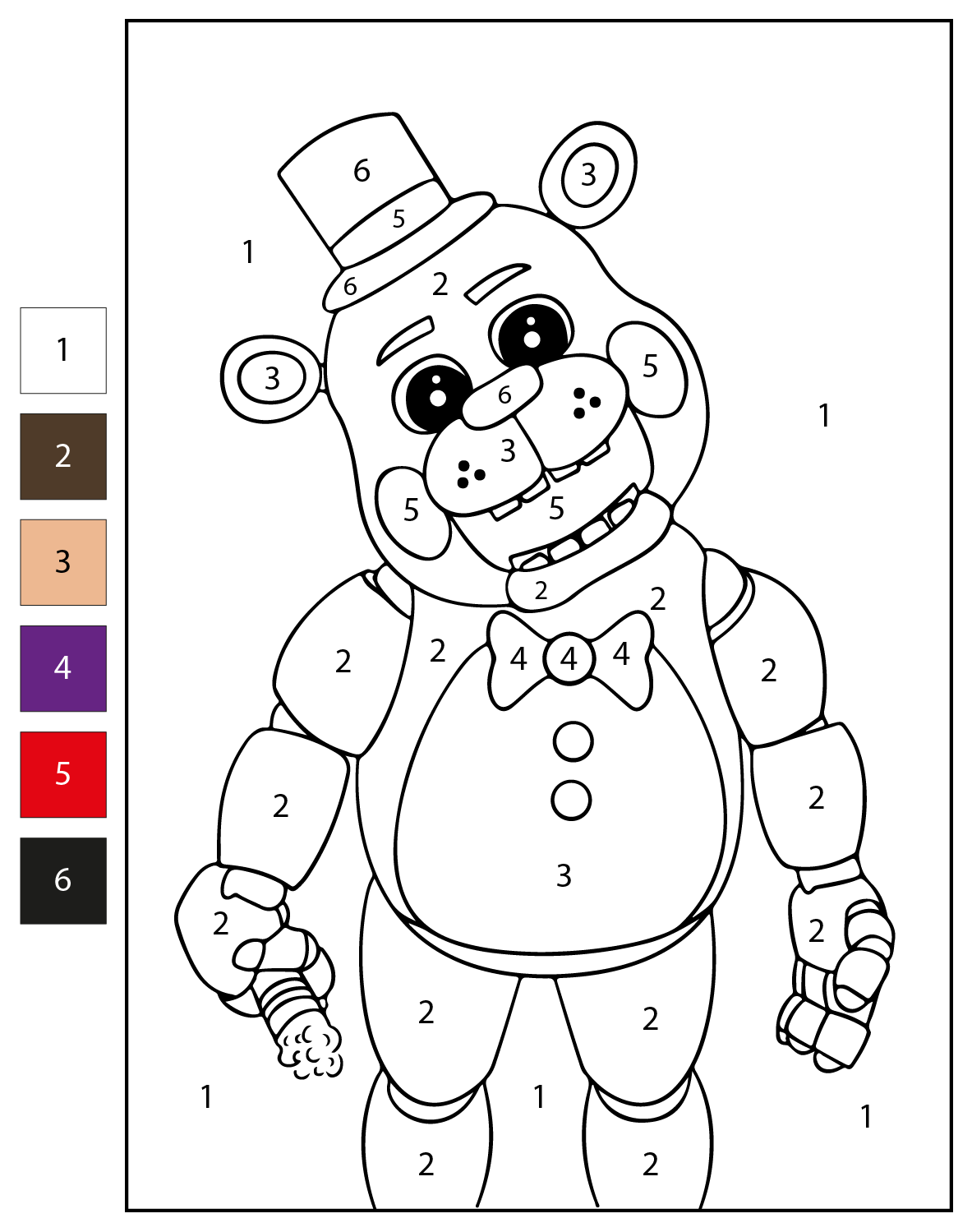 Color By Number Cute Five Nights At Freddy S Coloring Page Free Printable