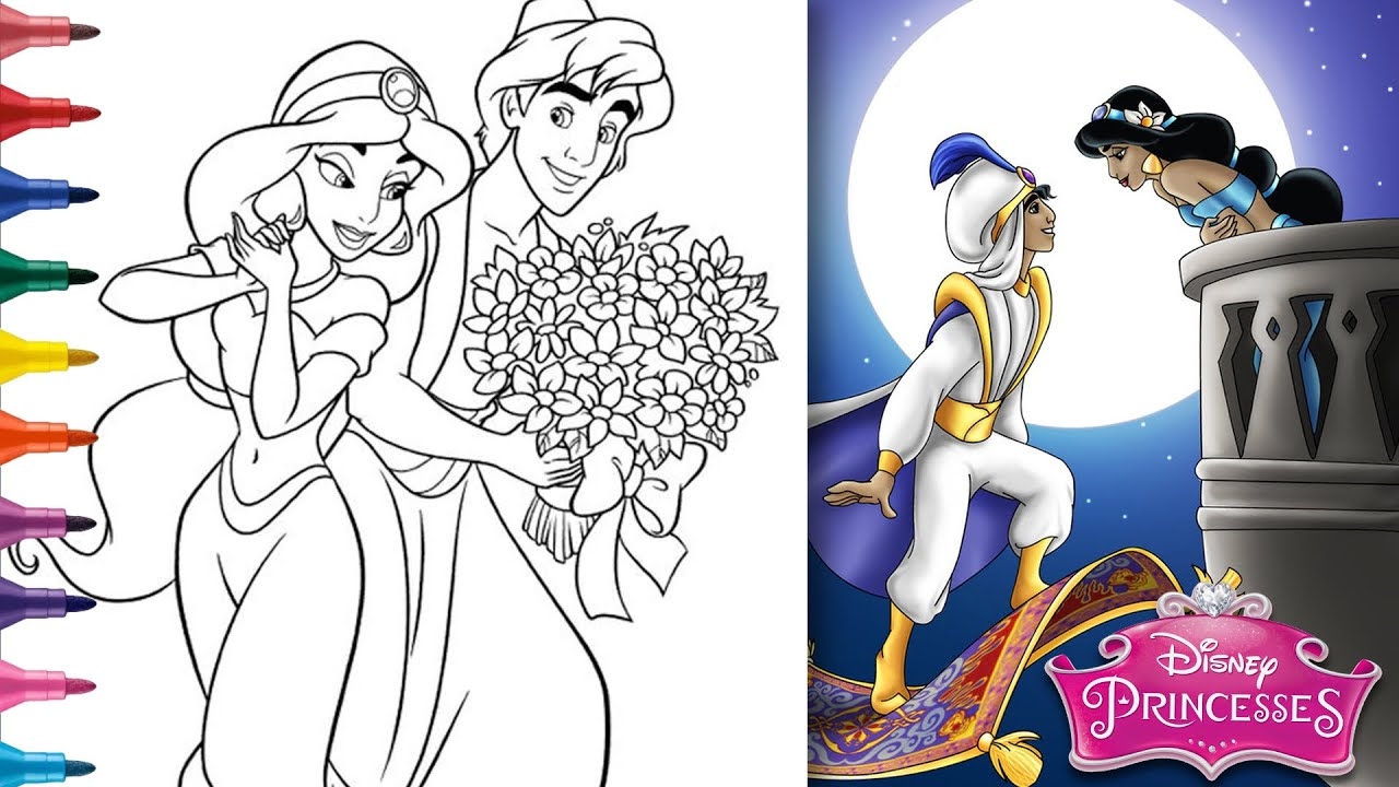 COLORING ALADDIN And JASMINE Disney Princess Jasmine Valentine s Day Aladdin Jasmine Coloring Page YouTube COLORING ALADDIN And JASMINE Disney Princess Jasmine Valentine s Day Aladdin Jasmine Coloring Page YouTube
