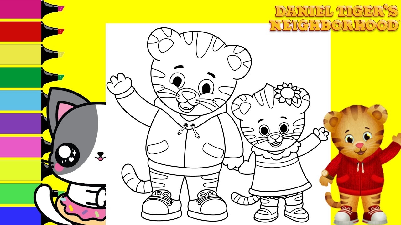 Coloring Daniel Tiger And Little Sister Margaret Tiger Coloring Book Page Sprinkled Donuts JR YouTube