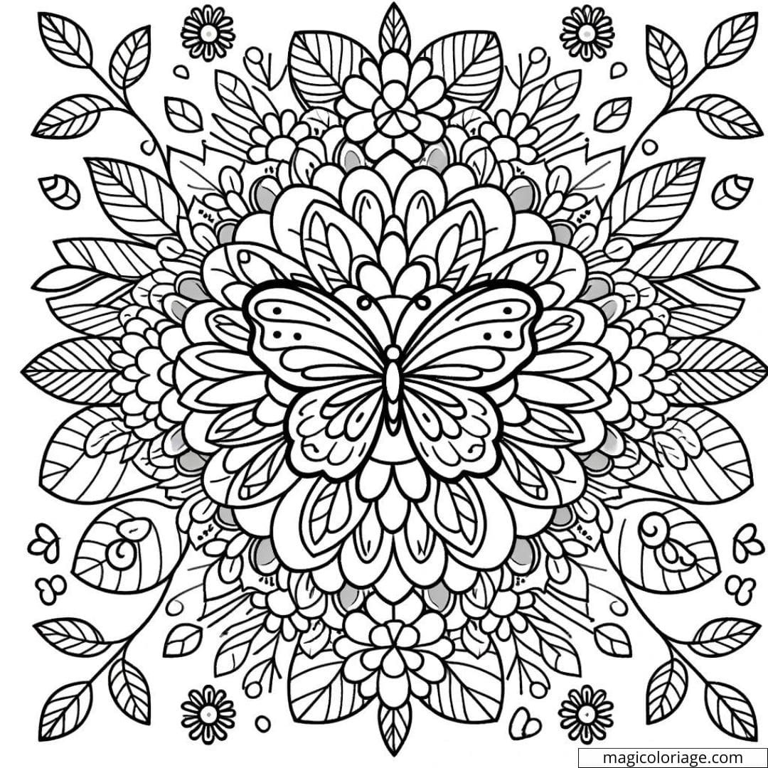 Coloring Page Floral Mandala With A Butterfly