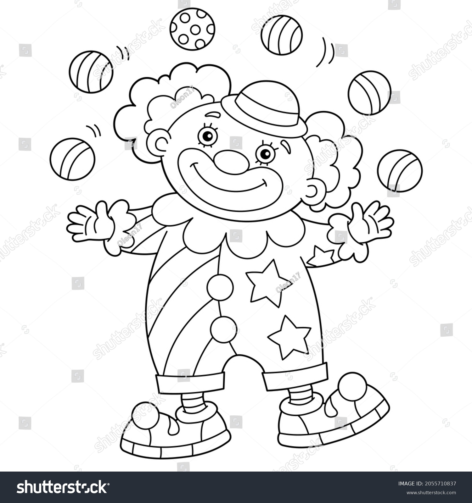 Coloring Page Outline Cartoon Circus Clown Stock Vector Royalty Free 2055710837 Shutterstock