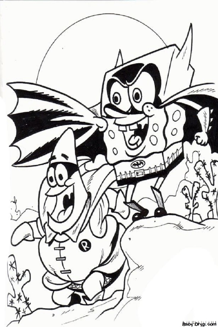 Coloring Page Patrick And SpongeBob Have Fun On Halloween Coloring Halloween