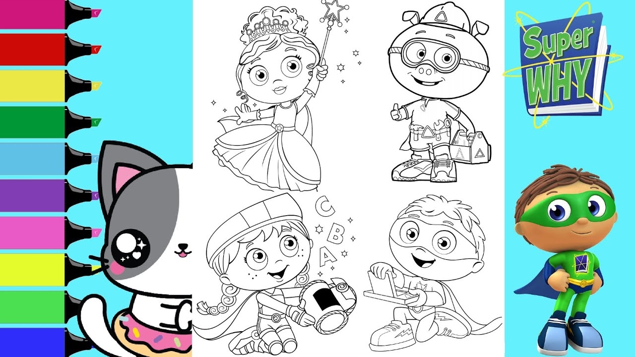 Coloring Super Why Red Riding Whyatt Princess Presto Alpha Pig Coloring Book Compilation SDJR YouTube