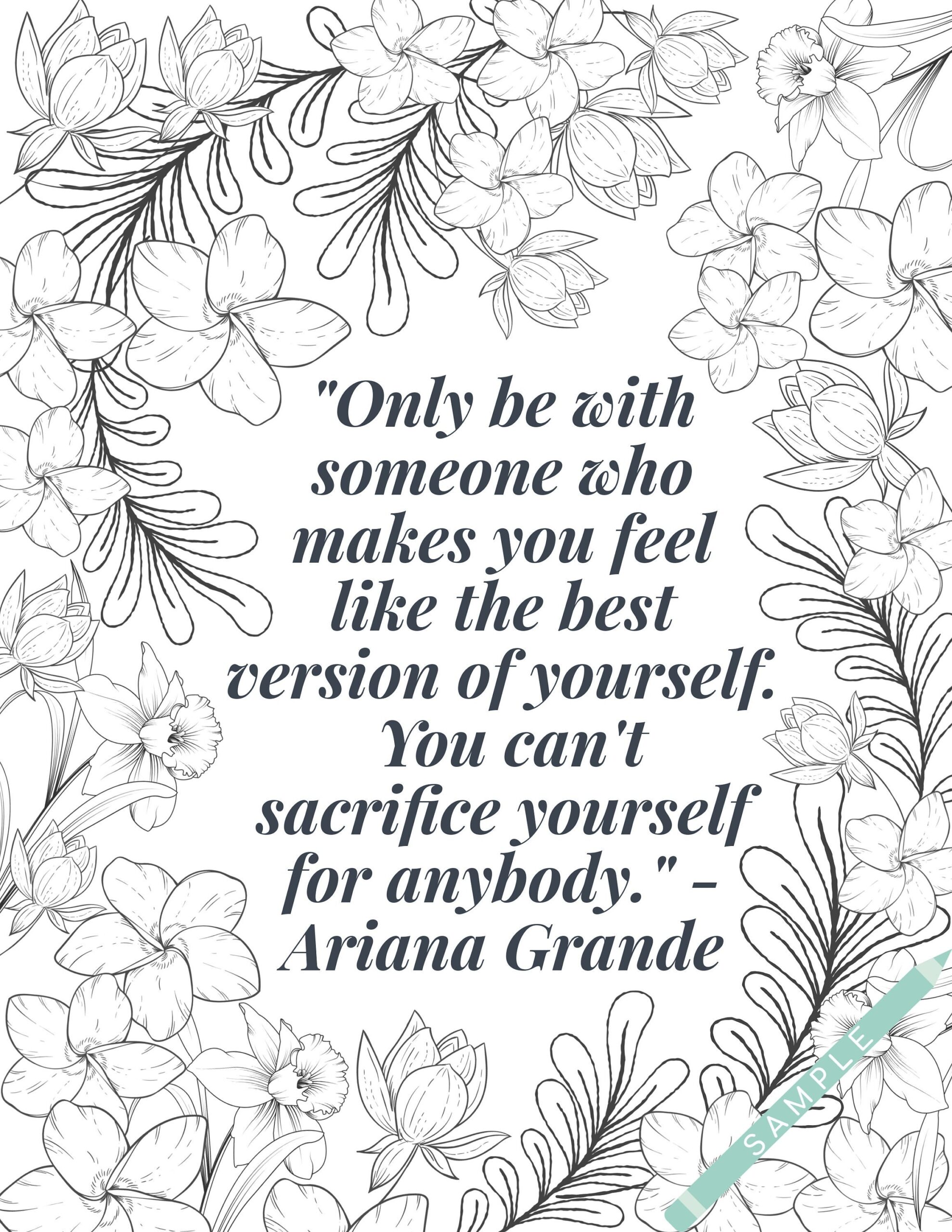 Colouring Page PDF Ariana Grande Printable Colouring Page Relationships Self love Mental Health Etsy
