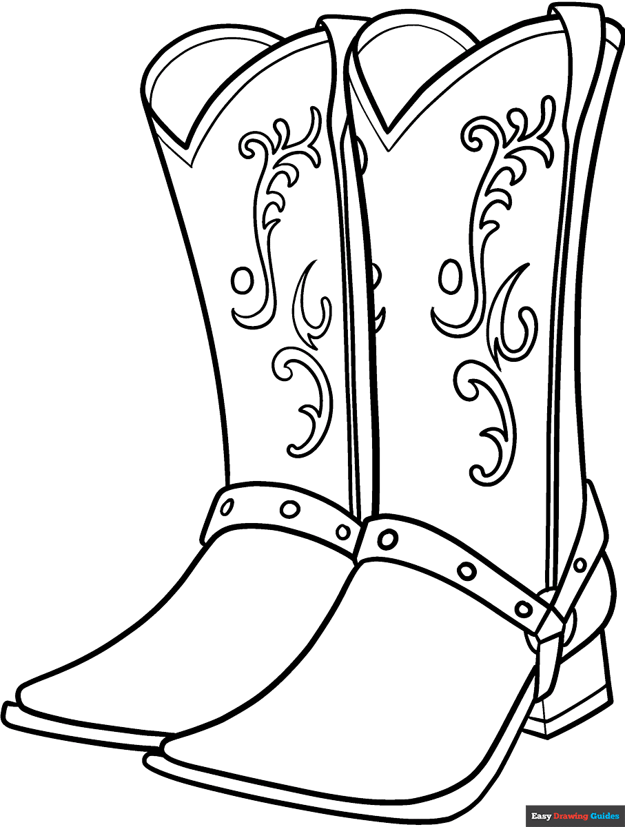 Cowboy Boots Coloring Page Easy Drawing Guides Cowboy Boots Coloring Page Easy Drawing Guides