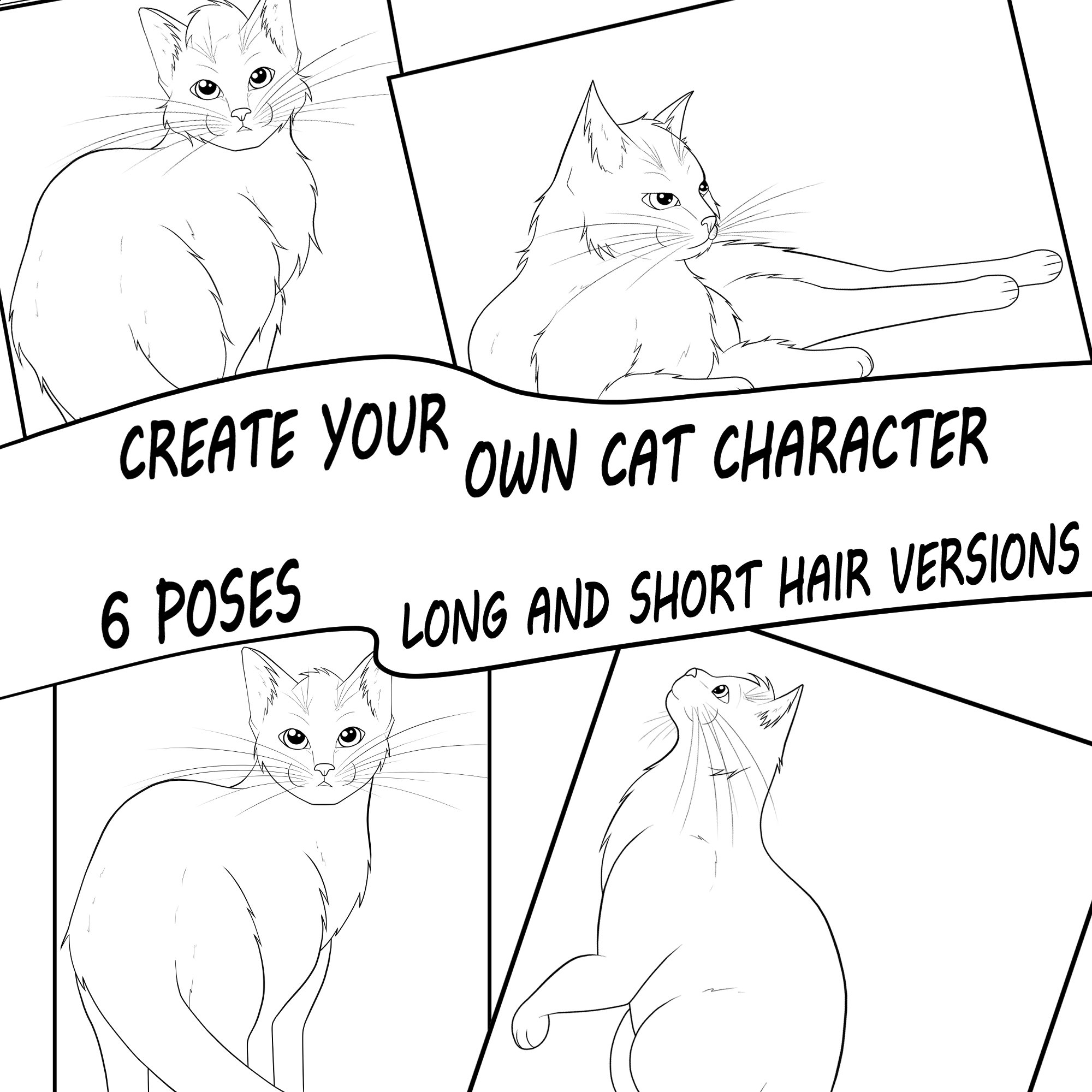 Create Your Own Warriors Cat Character oc 6 Poses Digital Download And Printable Coloring Sheets Long And Short Hair Designs Etsy Israel