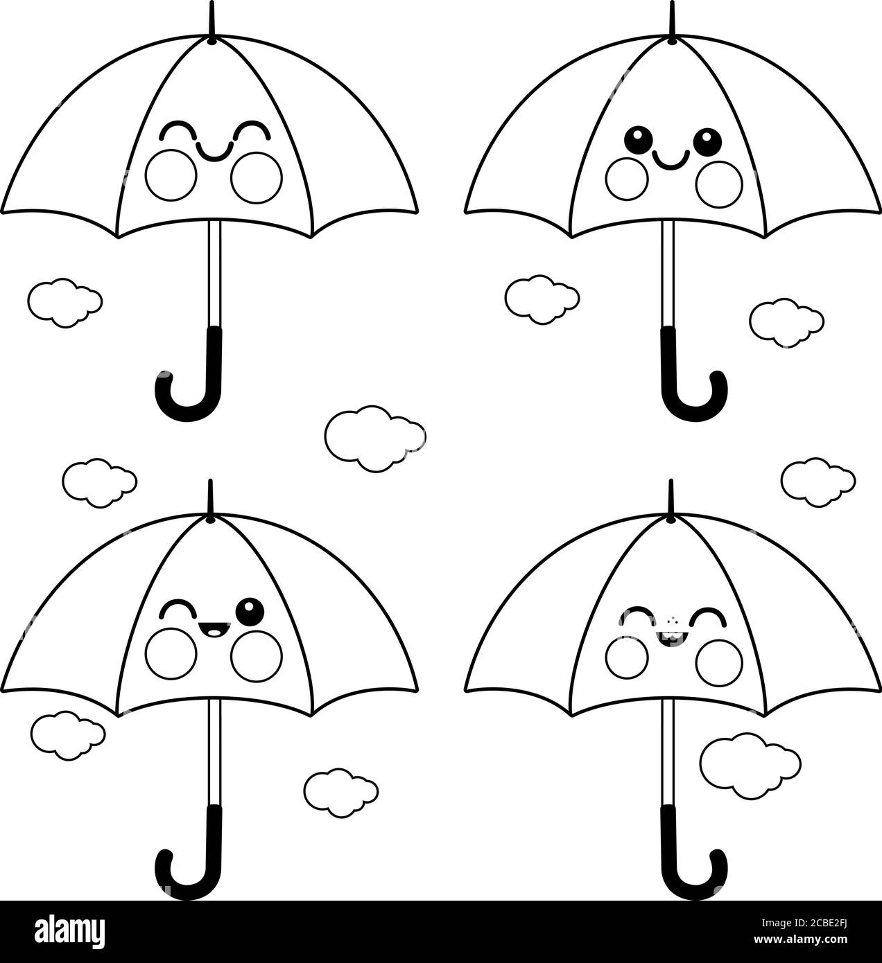 Cute Umbrella Characters Vector Black And White Coloring Page Stock Vector Image Art Alamy