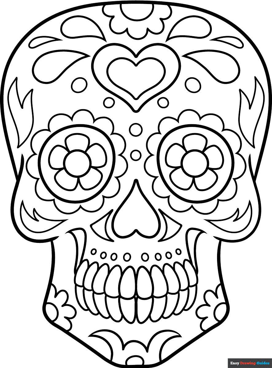 Dia De Los Muertos Skull Coloring Page Easy Drawing Guides Dia De Los Muertos Skull Coloring Page Easy Drawing Guides