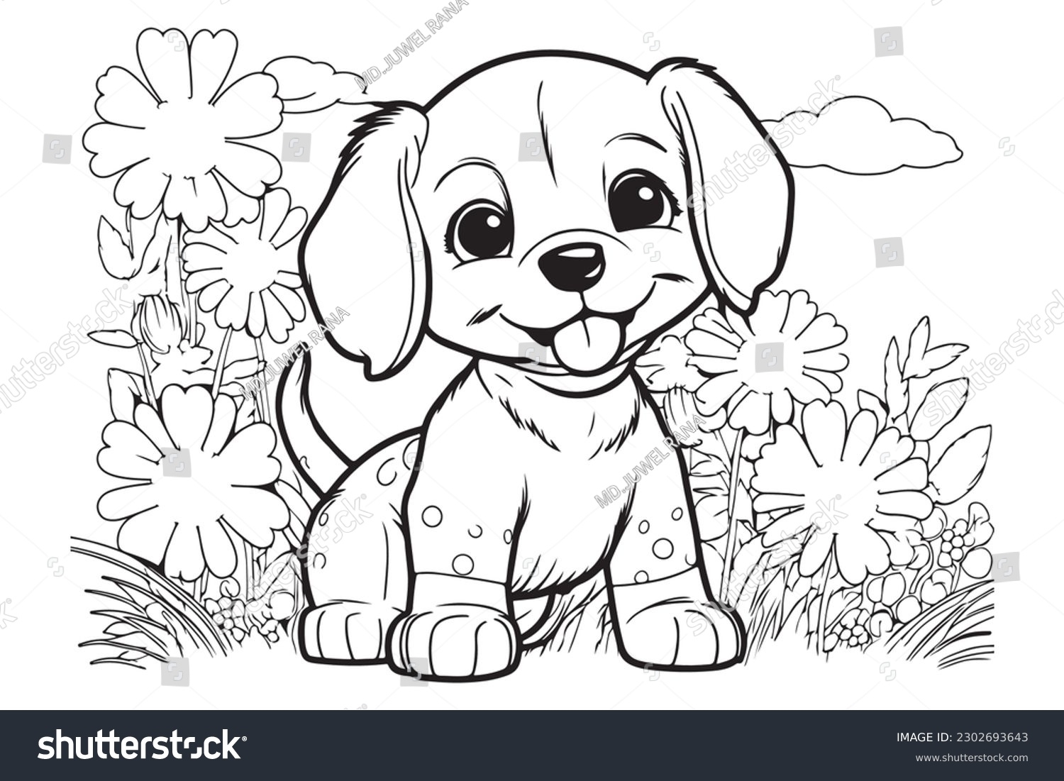 Dog Character Vector Coloring Book Page Stock Vector Royalty Free 2302693643 Shutterstock