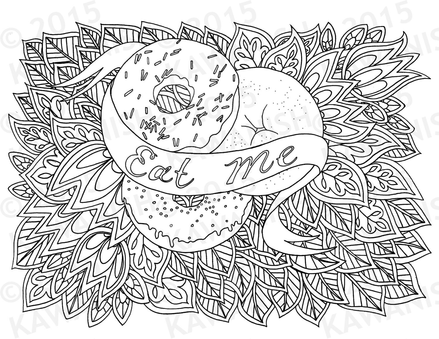 Eat Me Donuts Doughnuts Adult Coloring Page Gift Wall Art Etsy