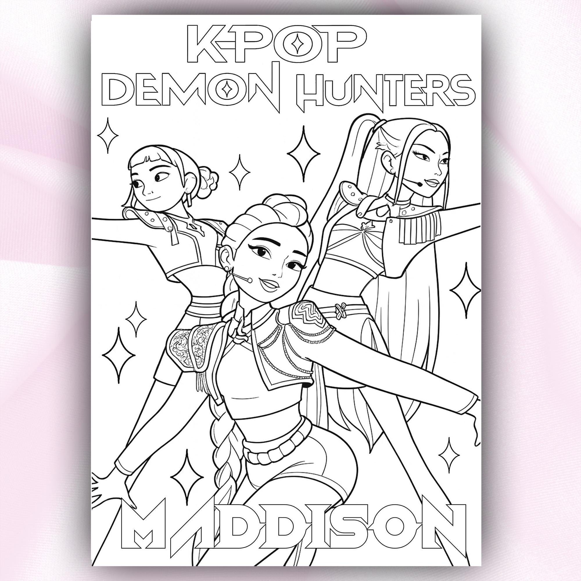 Editable Kpop Demon Hunter Coloring Sheet Etsy Israel