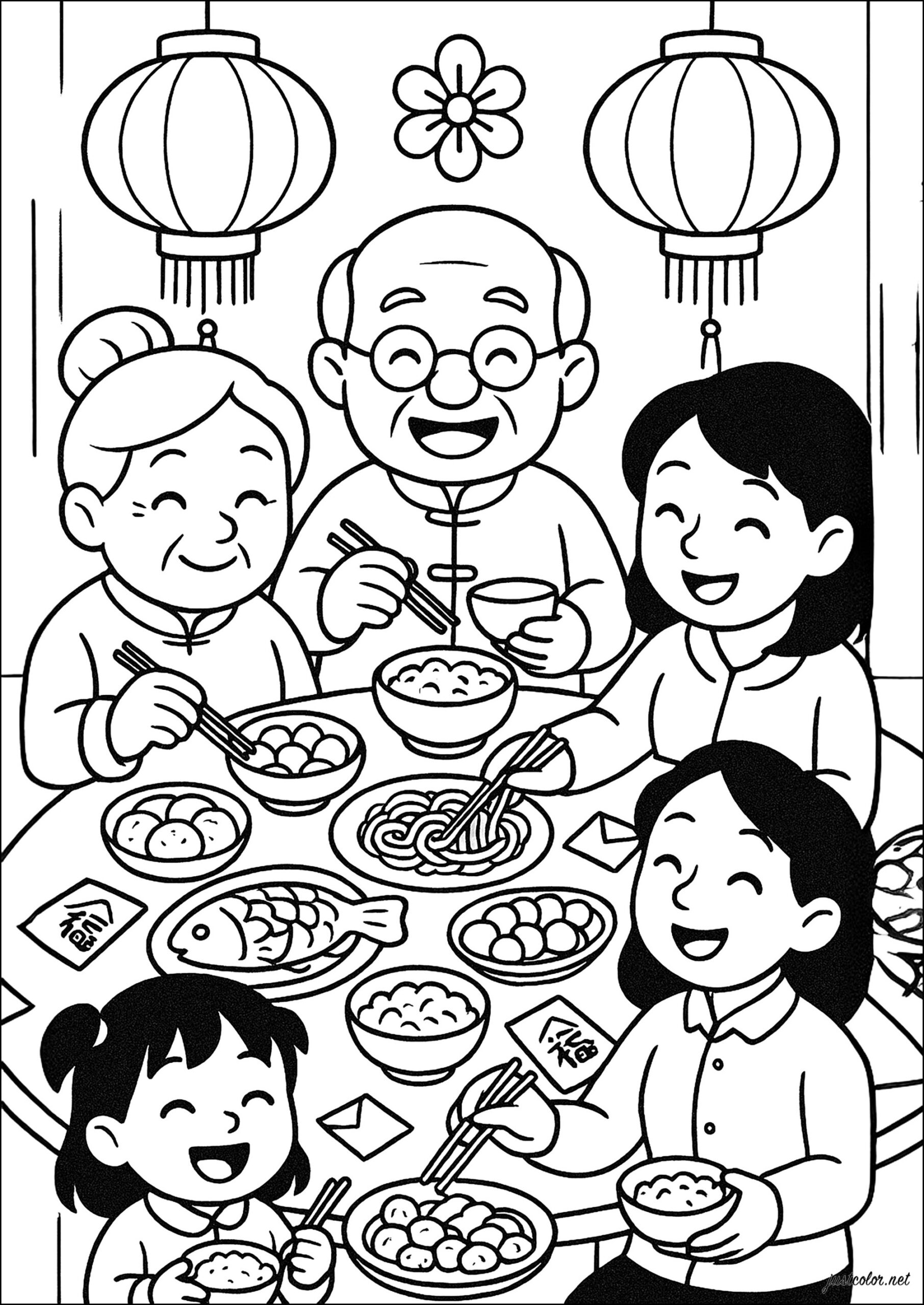 Family Meal Chinese New Year Coloring Pages For Kids