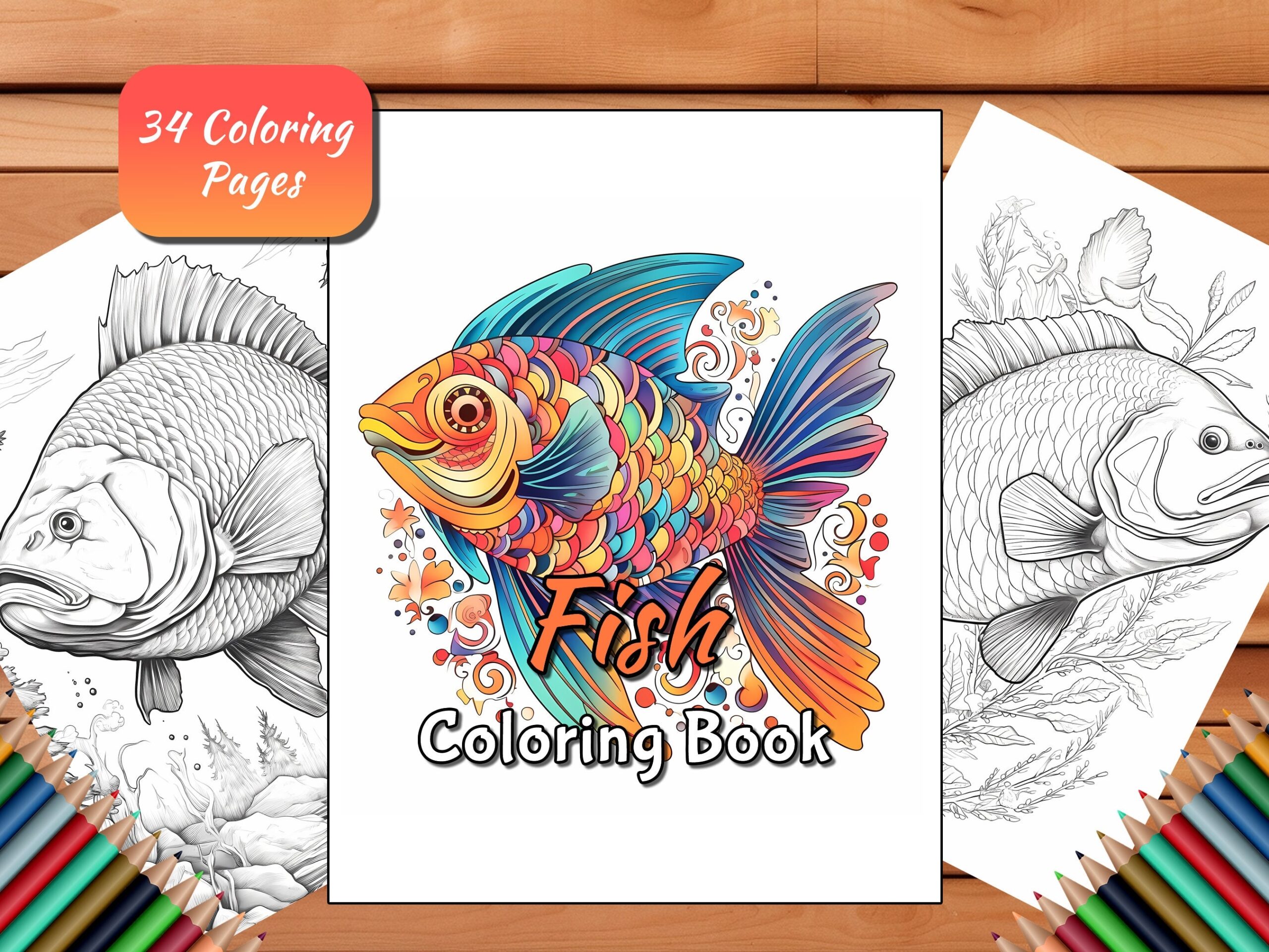 Fish Coloring Pages For Adults And Kids 34 Sheet Fish Coloring Book Ocean Aquatic Digital Download Printable Pdf Garden Nature Theme Etsy