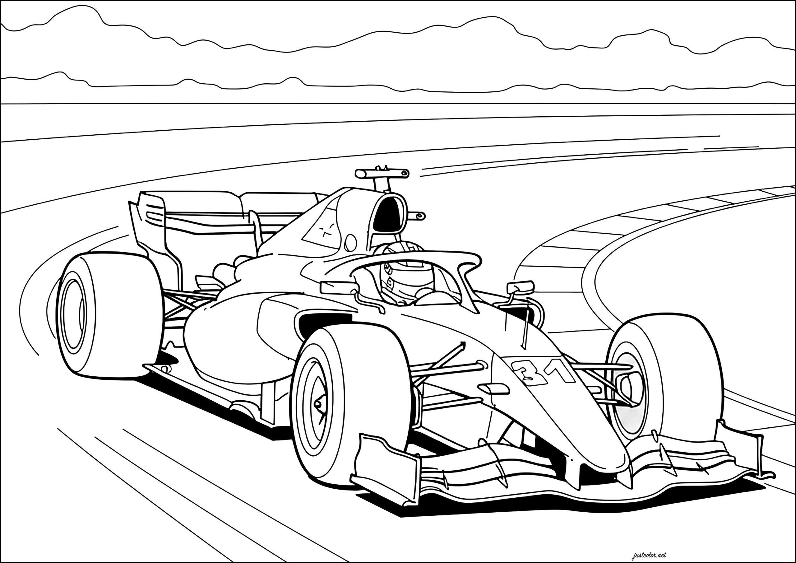 Formula 1 On A Racetrack Formula 1 Coloring Pages