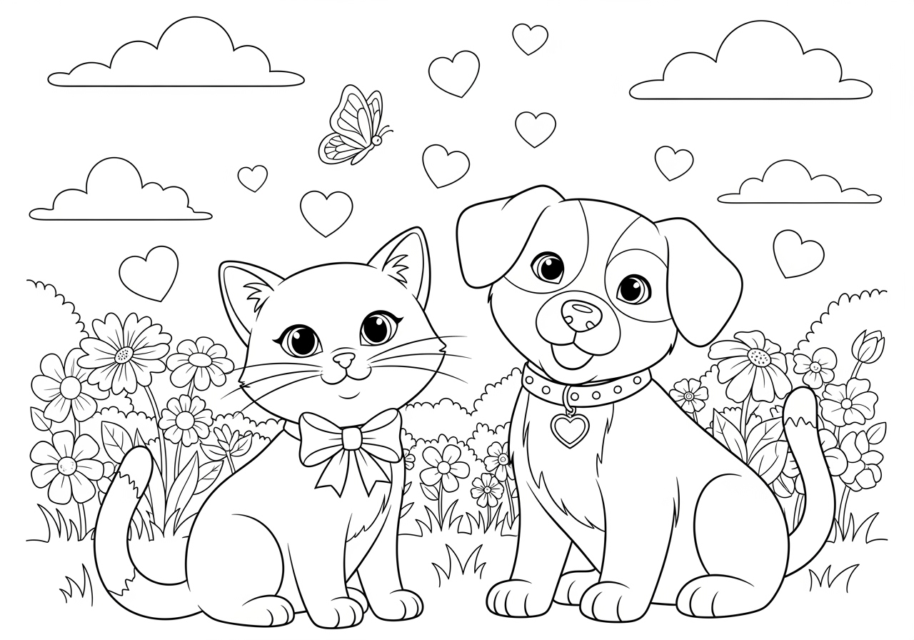 Free Cat And Dog Coloring Sheet For Kids 