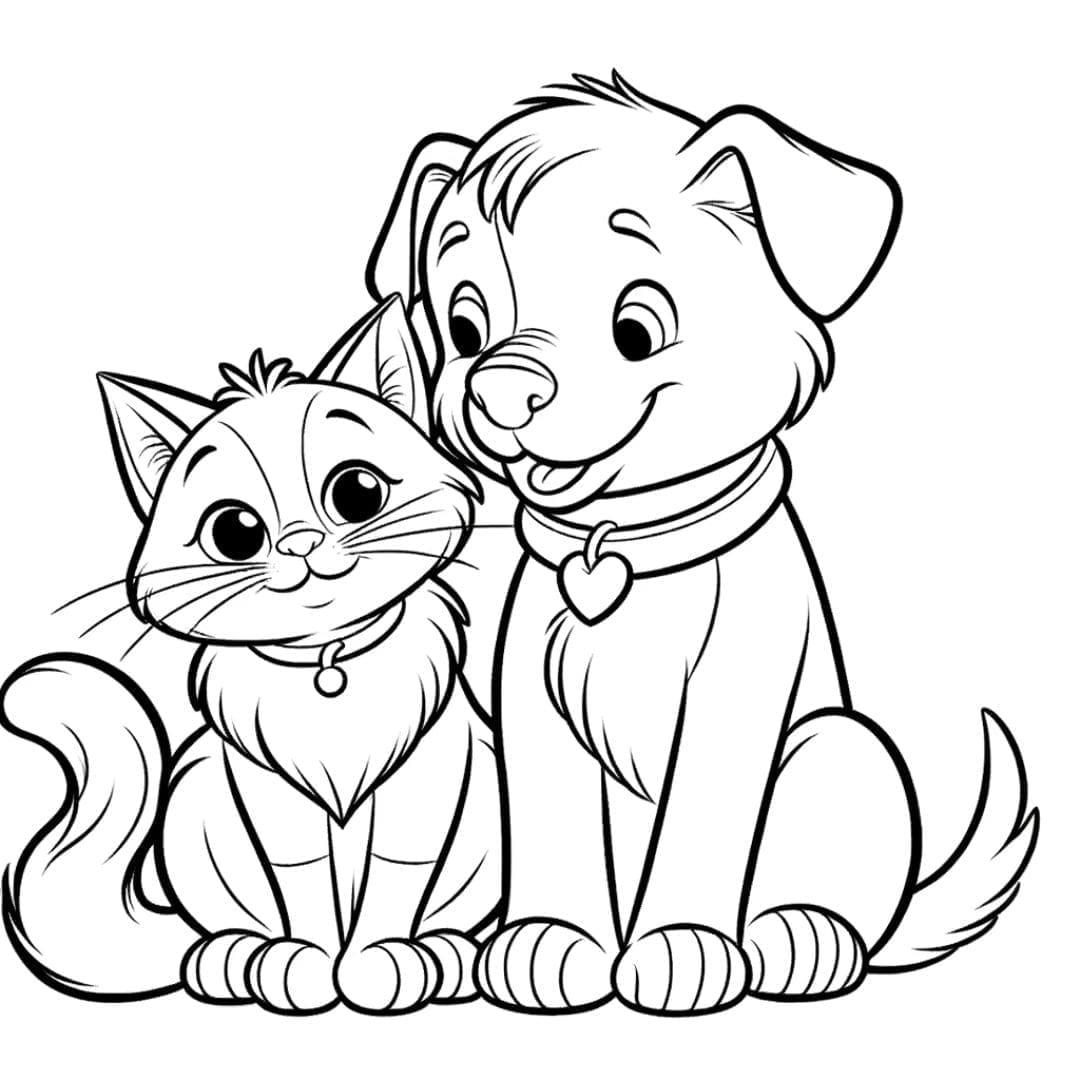 Free Drawing To Print Cat And Dog Coloring