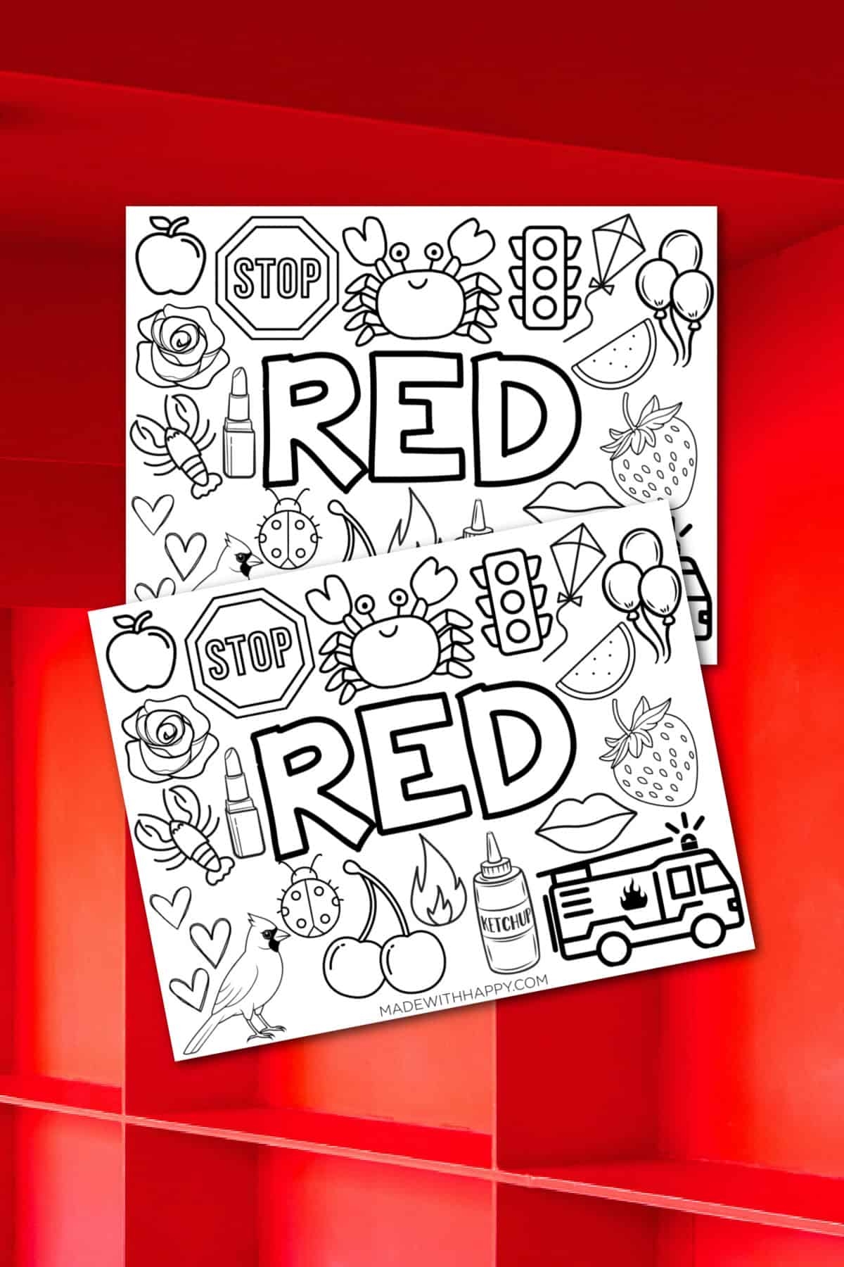 FREE Printable Red Coloring Page Made With HAPPY