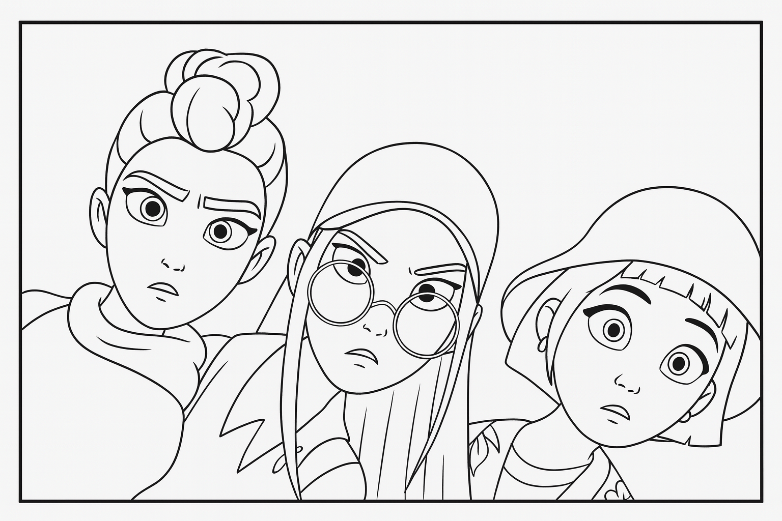 Free Rumi Mira Zoey Close Up Coloring Pages KPop Demon Hunters Printable 