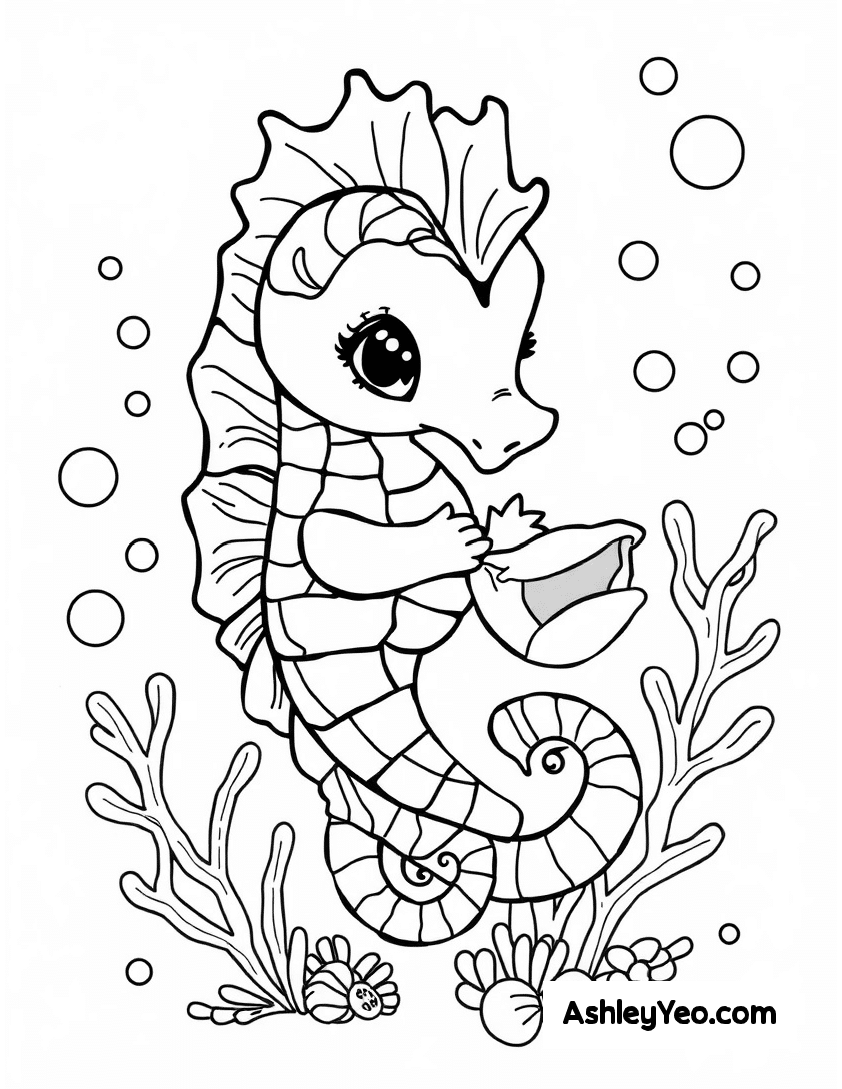 Free Seahorse Coloring Pages Ashley Yeo