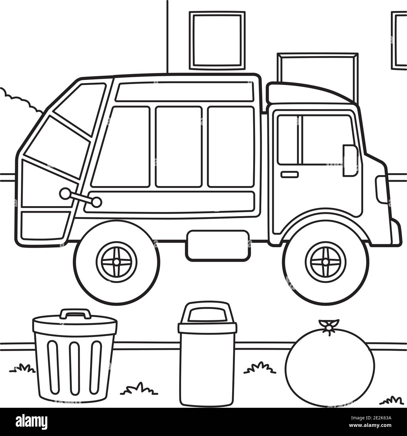 Garbage Truck Coloring Page Stock Vector Image Art Alamy Garbage Truck Coloring Page Stock Vector Image Art Alamy