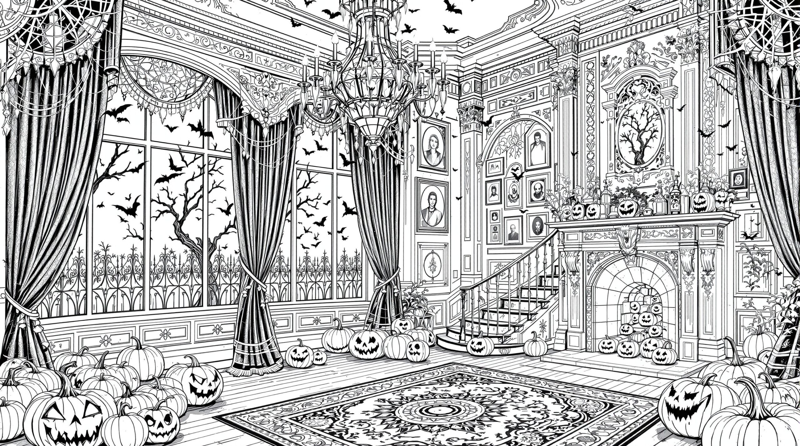 Halloween Victorian Haunted House Party Coloring Page Free PDF Colorazen