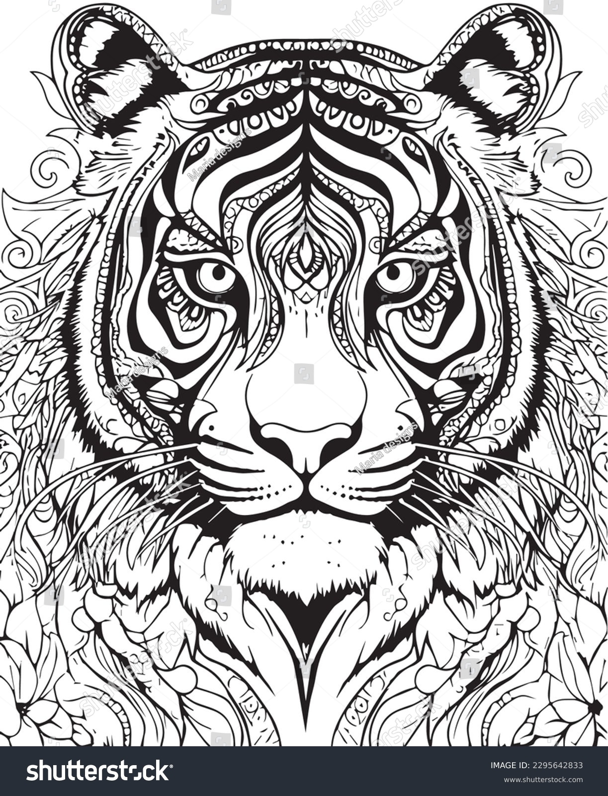 Hand Drawn Vector Coloring Page Tiger Stock Vector Royalty Free 2295642833 Shutterstock