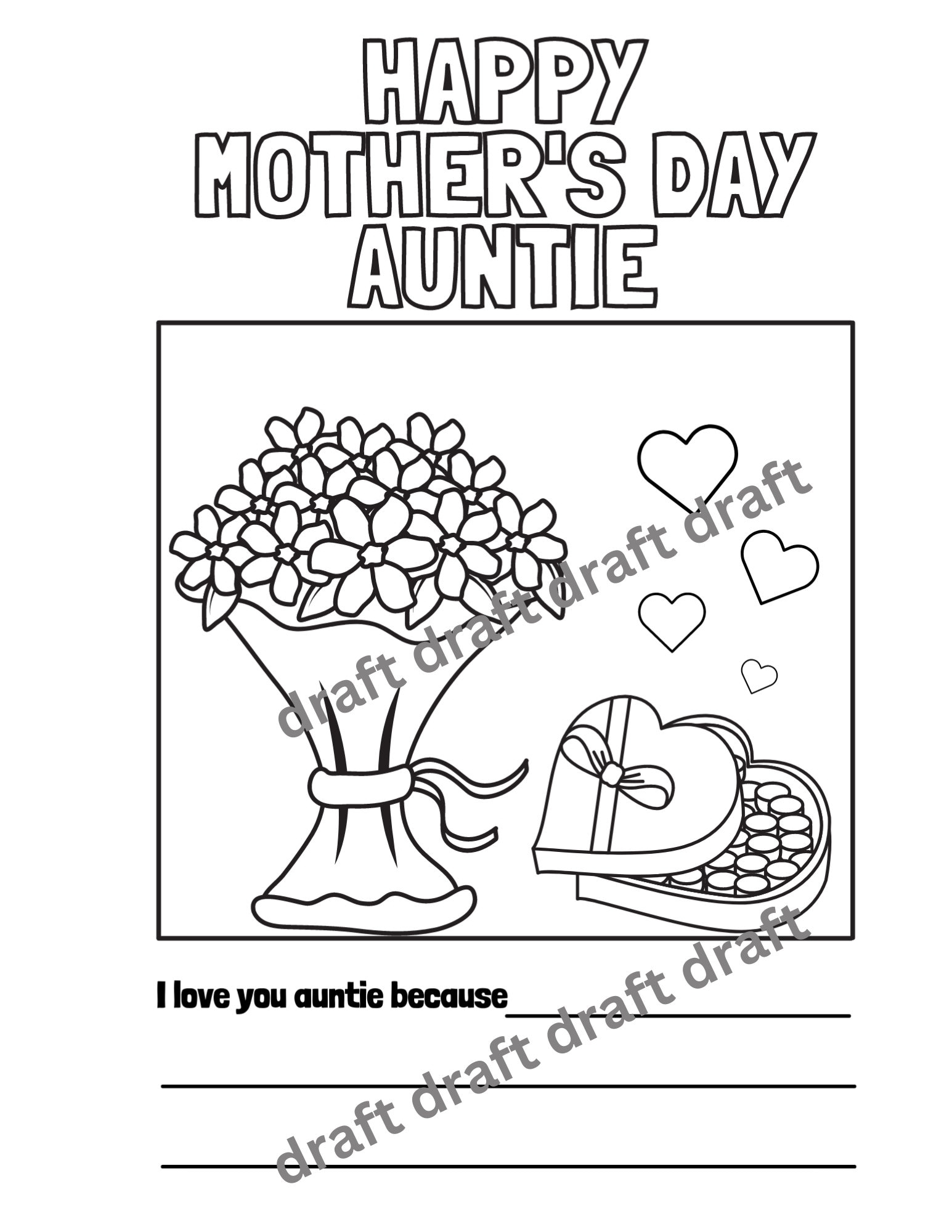 Happy Mother s Day Auntie Coloring And Fill In Page For Children Etsy Happy Mother s Day Auntie Coloring And Fill In Page For Children Etsy